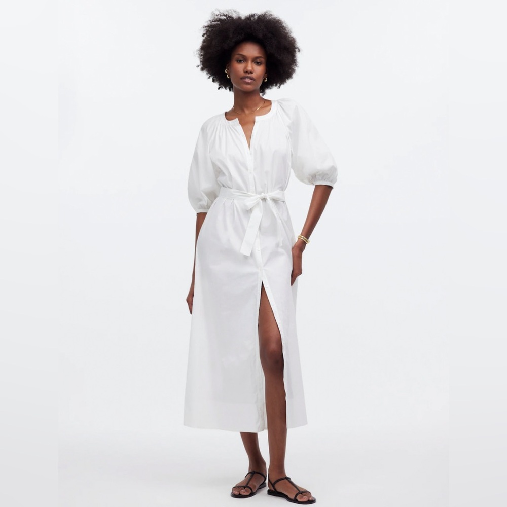 NWT Madewell Tie Waist Button Front Midi Dress in Poplin